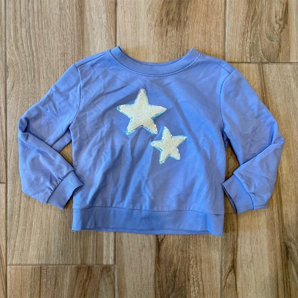 Cat & Jack Sweatshirt Girls XS 4/5 Purple Pullover Star Sequin Applique